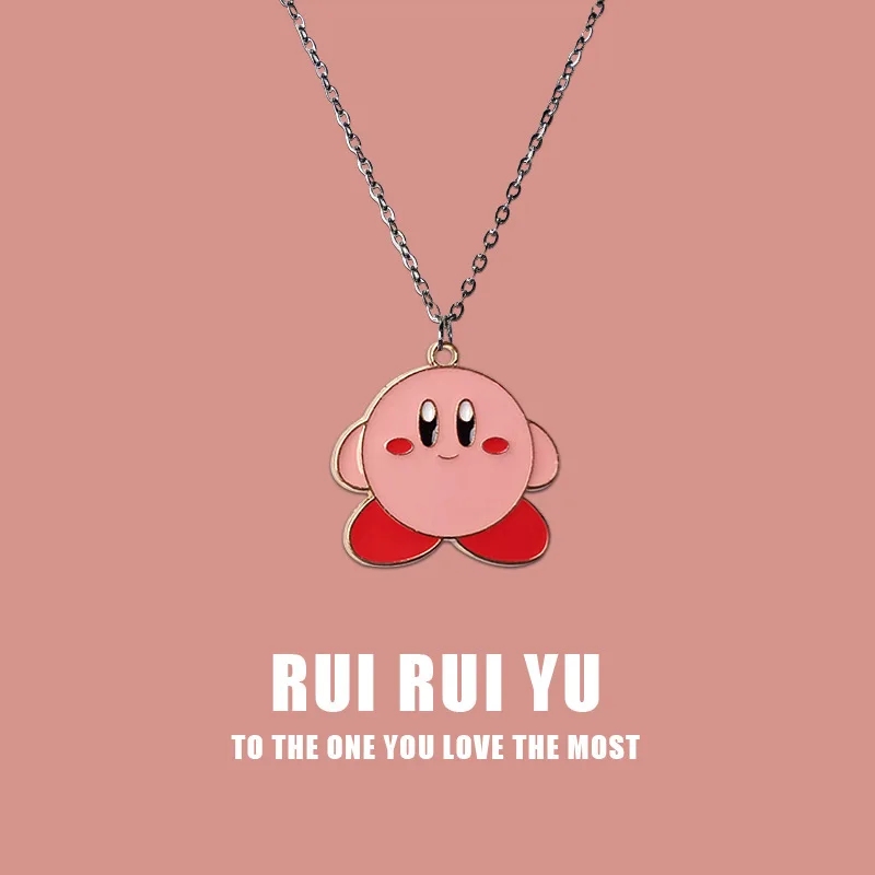 Kawaii Kirby Anime Game Peripheral Necklace Pink Star Kirby Metal Pendant for Girls Funny Modeling Accessories Kid Birthday Gift