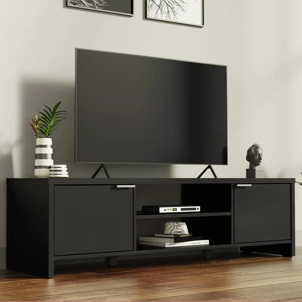 TV Stand with Cabinet Storage and Open Shelves for 55, 65 Inch Media Storage Gaming Media Console Living Room Entertainment