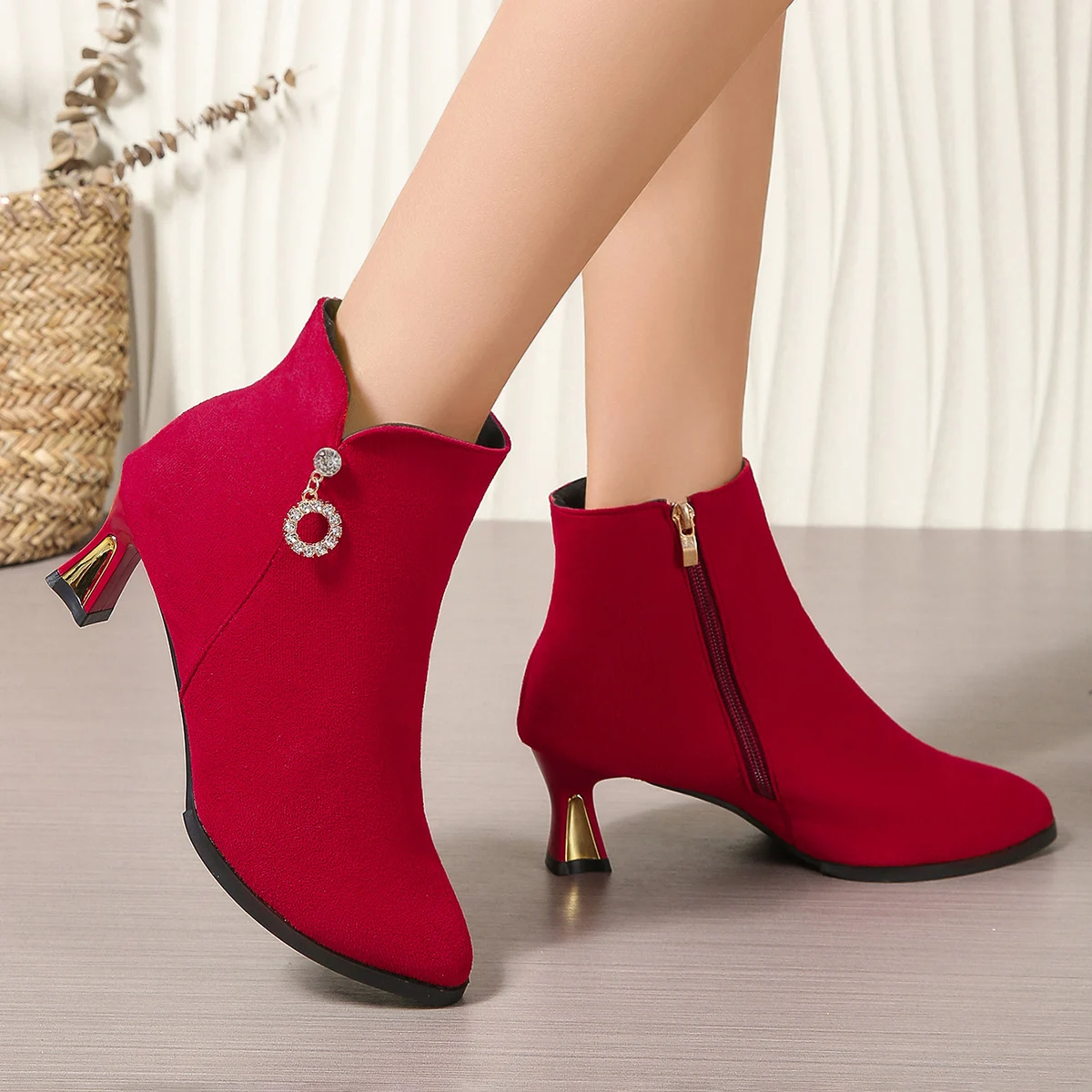 Schwarze Spitze Stiefeletten Herbst Winter Warme Stiefeletten mit Absatz für Damen Trend 2026 Bequeme und Elegante Kurze Damenschuhe – Detail 11