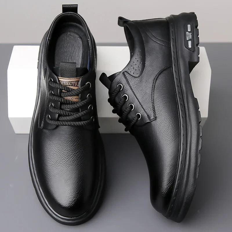 Sapatos masculinos de couro primavera britânico sola grossa casual derby sapatos masculinos roupa formal casamento workwear baixo topo