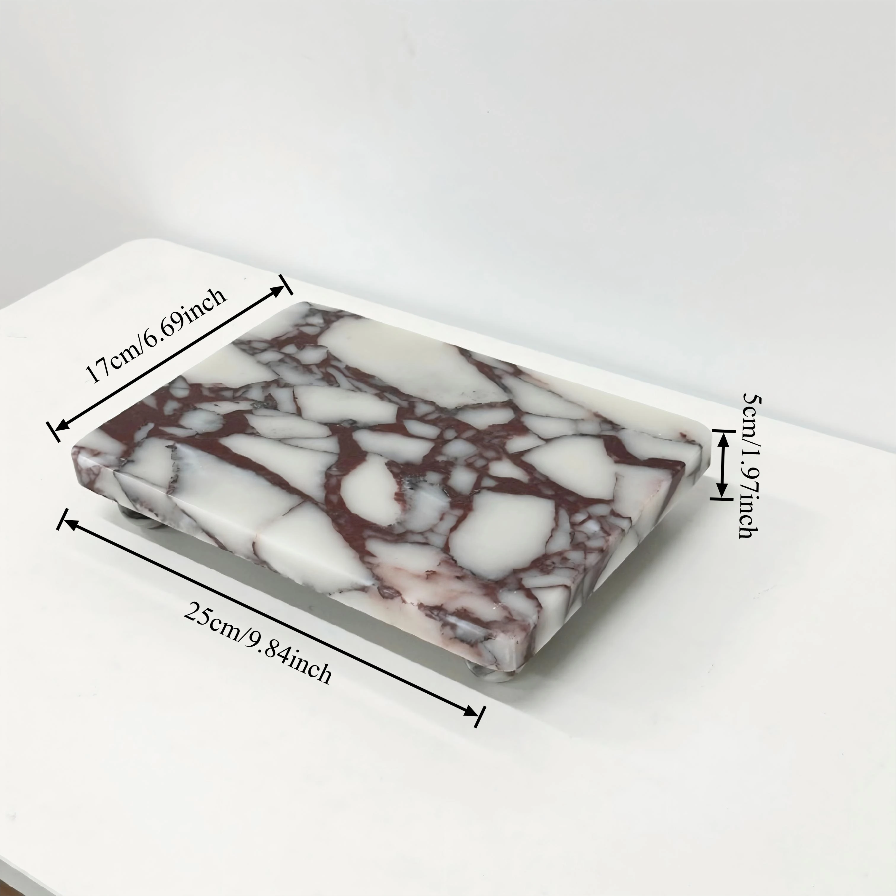 Raised Stone Tray 4 Sphere Feet, Rectangular Catchall Chamfered Corners, Water-Resistant for Soap Jewelry, Vanity Decor - view 3