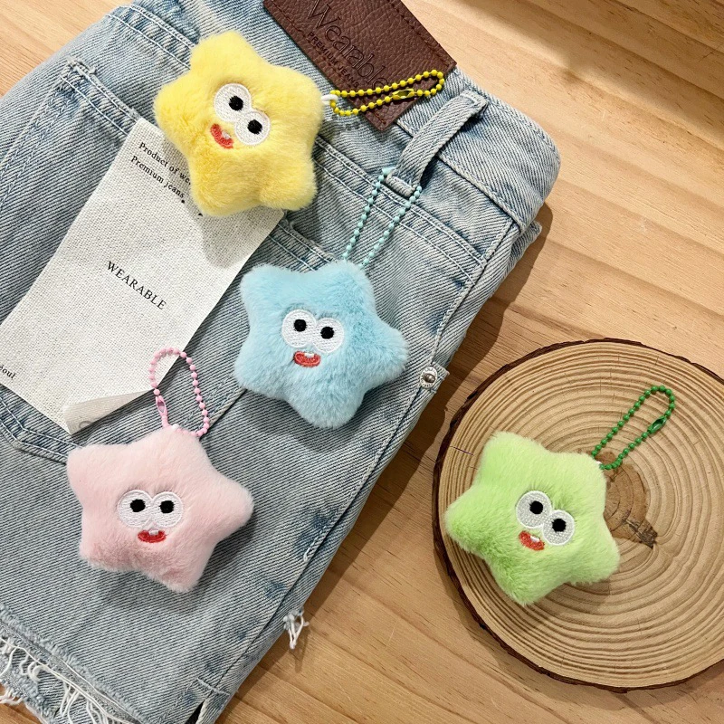 LLavero de estrella de peluche Kawaii, muñeco de peluche suave, colgante para bolso escolar, auriculares, decoración colgante, regalos para pareja