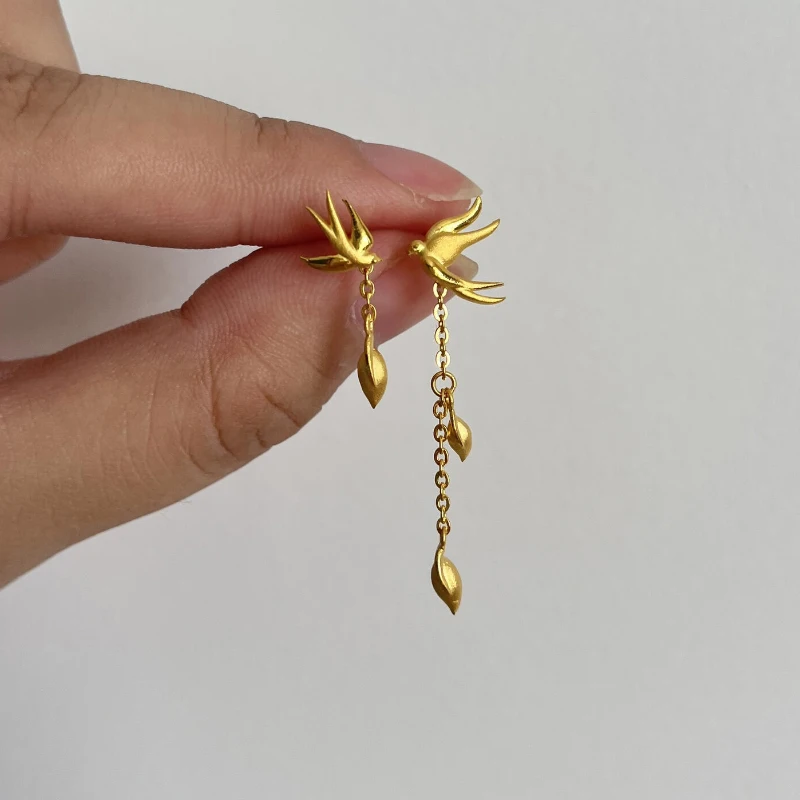 Cute little swallow earings stud asymmetrical tassel glossy earrings for women light luxury new in charm fine jewelry gift