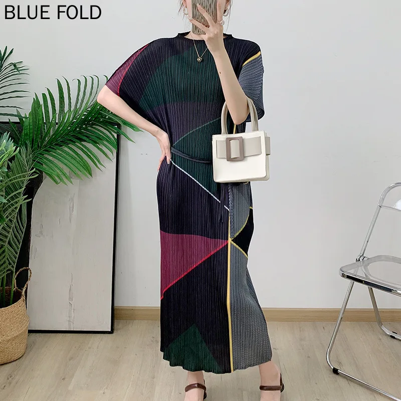 MIYAKE Drape Pleated Dress Pear-shaped Figure Simple Loose Slim Long Dress French Dress PLEATS Vestido High Quality Birthday