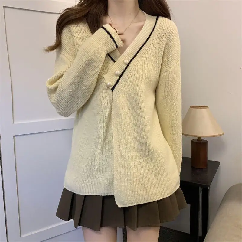 

Sweater Knitwear Women's Red V Neck High Soft Sweater Women Autumn Winter Design Knit Cardigan Coat Loose Top Versatile