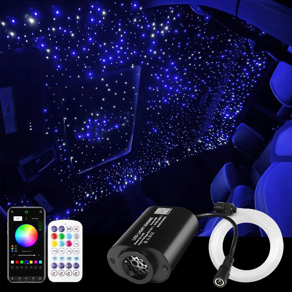 Mini 6W Starlight Headliner Kit 600pcs 0.03in 9.8ft Twinkle+Sound Activated Fiber Optic Light 4Lamp Beam Starlight