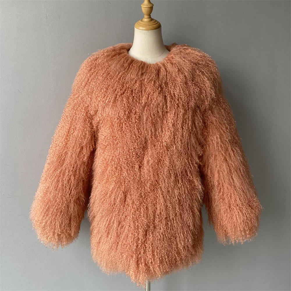 Jaxmonoy Płaszcz damski z prawdziwego mongolskiego futra owczego Jesień Zima Ciepłe damskie puszyste futra 2024 Nowość w odzieży wierzchniej Damska kurtka futrzana