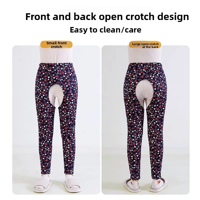 Premium Adult Fleece Lined Thermal Open Crotch Pants Incontinence Elderly Soft Elastic High Stretch Comfortable Extra Warm Plus