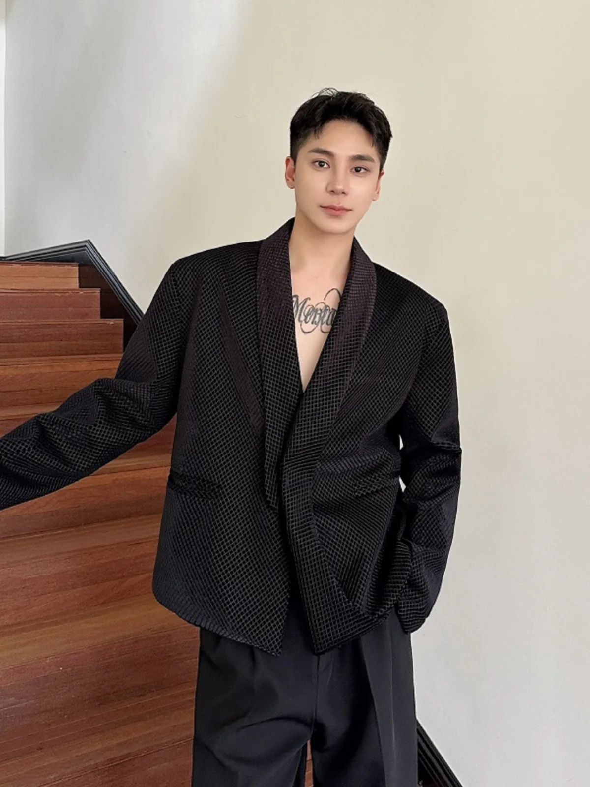 

Casual Velvet ort Suit Jaet Loose Fit Turn-down Collar Men's Women's Autumn Faion Outerwear Lightweight Luxury Sle