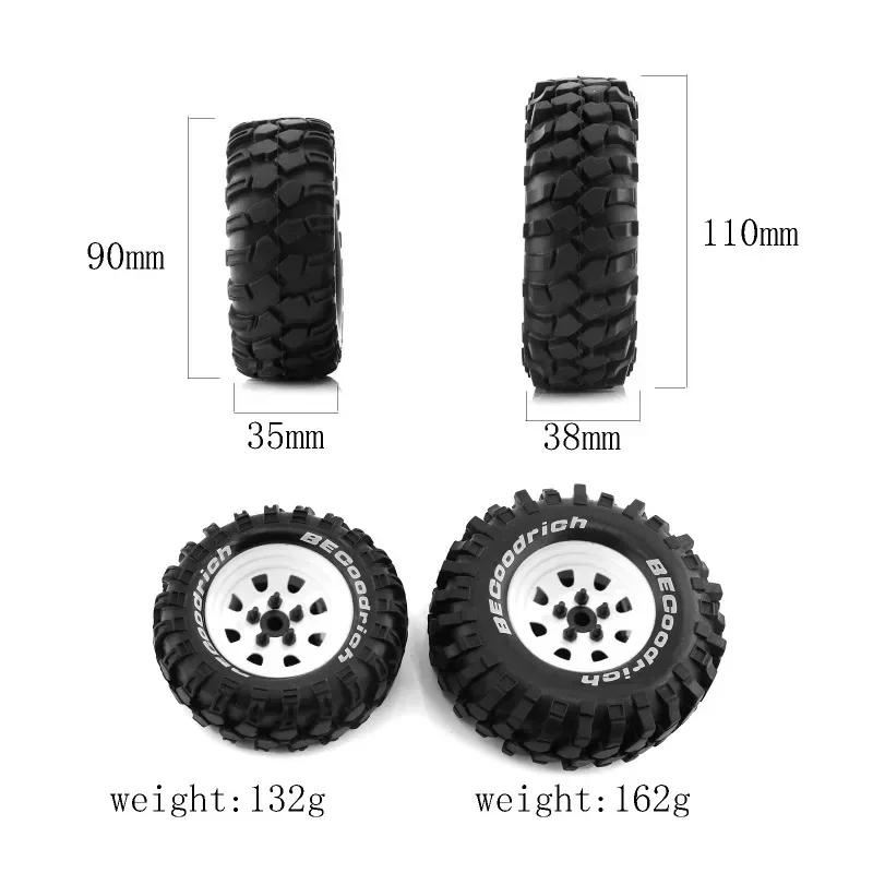 4pcs 90 100 110mm Metal 1.9" Beadlock Wheel Rim Rubber Tire Set for 1/10 RC Crawler Car Trxs TRX4 RC4WD D90 D110 Axial SCX10 MST