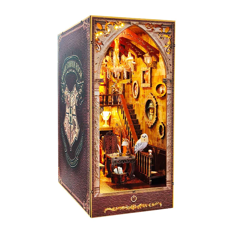 DIY Wooden Magic Academy Book Nook Figurines Miniatures Bookend Handmade Bookshelf for Friends Birthday Gifts Home Decor Crafts