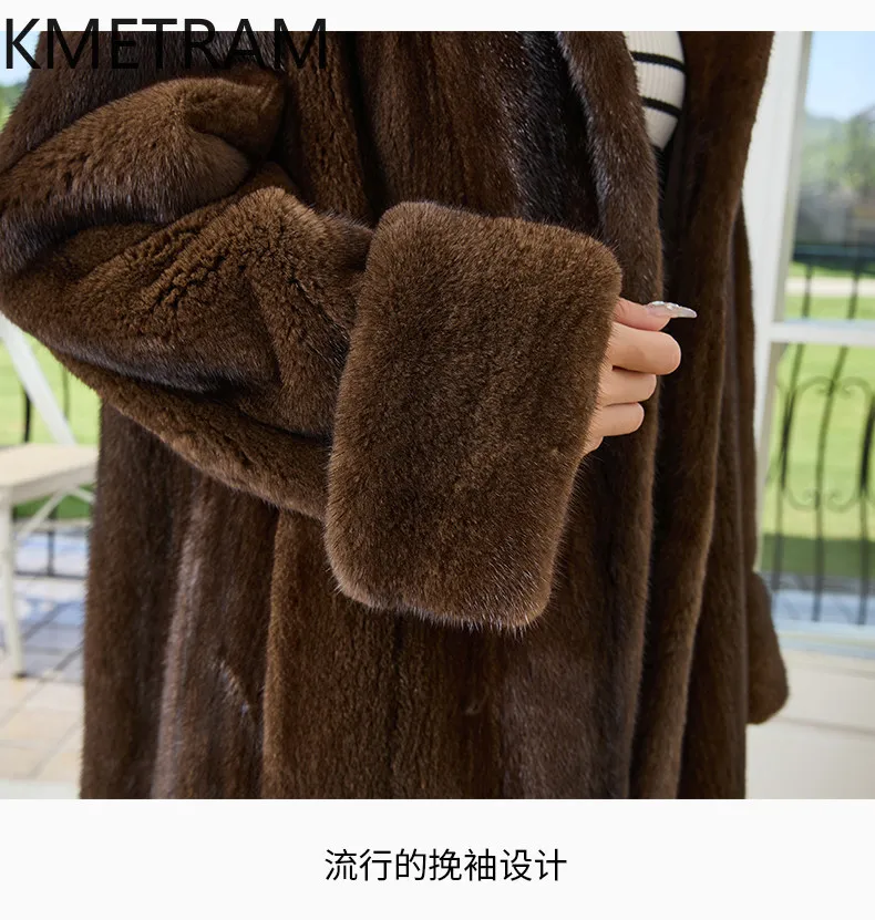معطف فرو المنك الطبيعي 100٪ من KMETRAM، جاكيت نسائي طويل عالي الجودة من فرو المنك الحقيقي مع غطاء للرأس، ملابس شتوية نسائية 2026