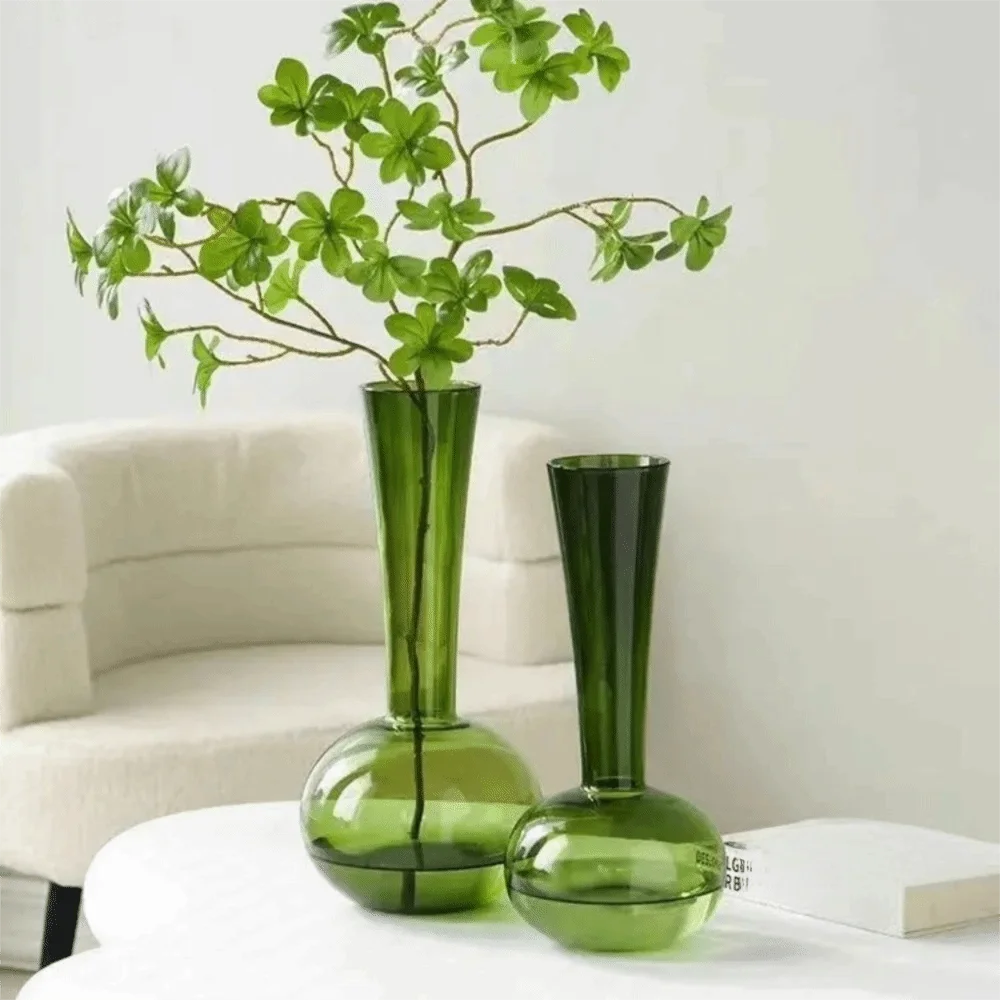 Olive Green French Vintage Vase Glass Swan Neck Hydroponic Vase Luxury Unique Niche Art Vase Wedding Centerpiece