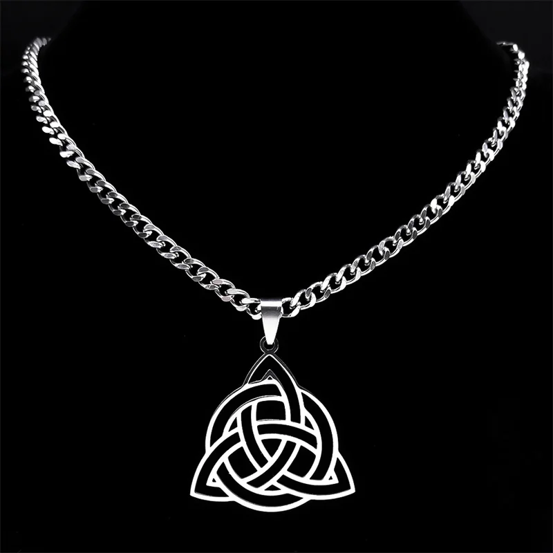 Witch Celtic Knot Triquetra Trinity Hollow Necklace Women Stainless Steel Men Amulet Necklaces Jewelry nudo de bruja N3217S03