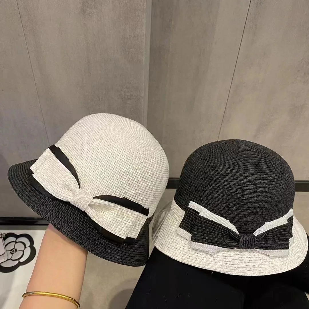 

2025 Summer: European - American Retro Color - Matched Bow Bucket Hat - Ideal for Outdoor Beach Sun Protection & Age - Reducing
