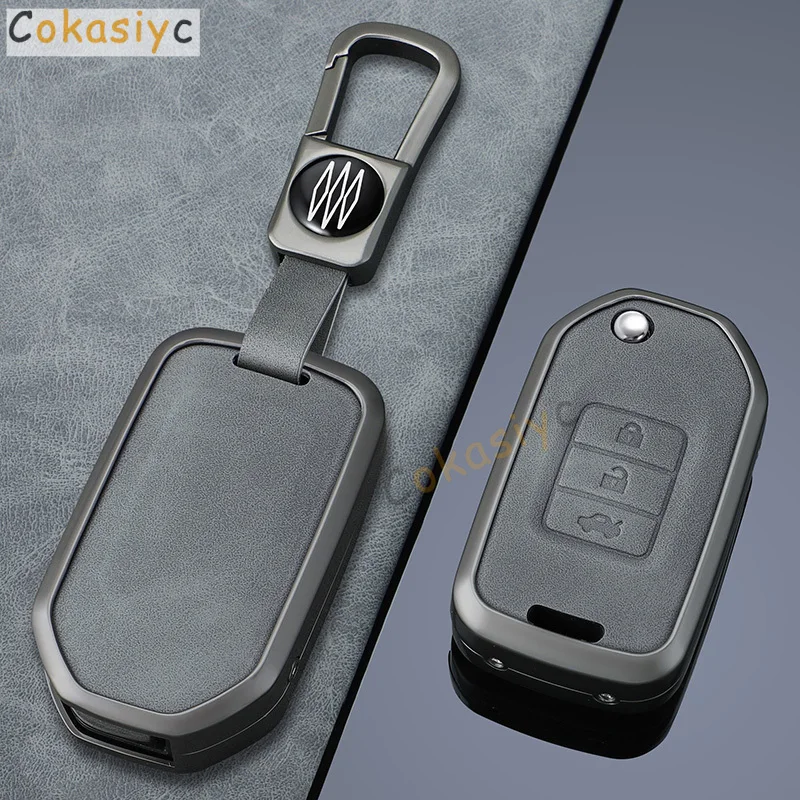 Leather Car Flip Key Case Protective Cover Shell Keychain for Honda Civic CR-V HR-V Agreement Jade Crider Odyssey 2015-2018