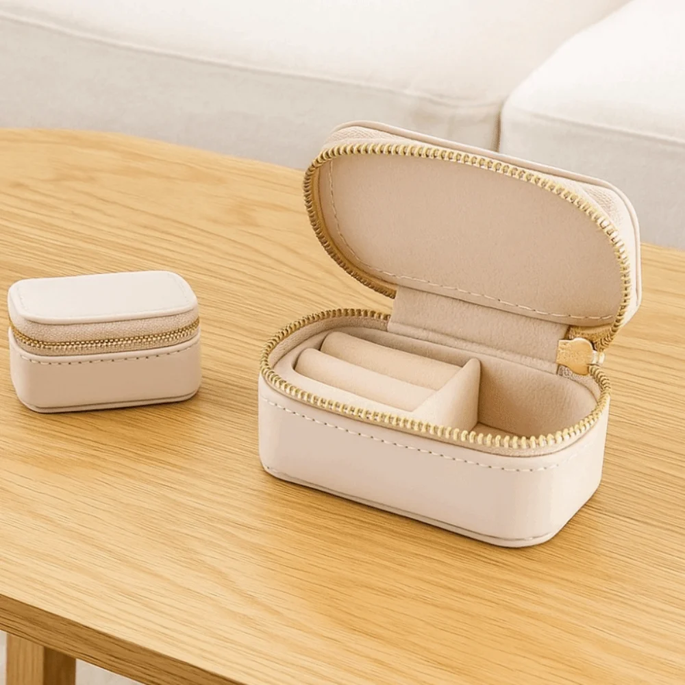 خمر صندوق مجوهرات صغير محمول سستة مربع قلادة حلقة حالة عرض المجوهرات بو الجلود القرط المنظم الفتيات #3