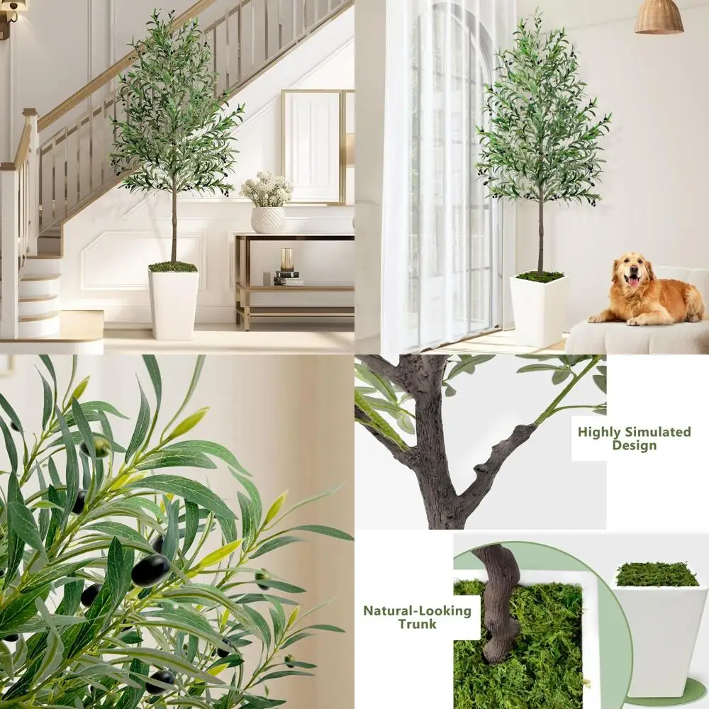 Artificial 7ft Tall Indoor Olive Tree with Realistic Silk Leaves and Natural Wood Trunk - Lifelike Faux Plant for Home Decor
