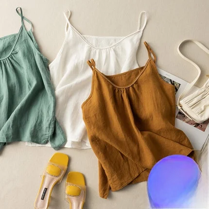Cotton Linen Strap Vest Women's plus Size Svel Base irt Bal Commute Sle ort Loose Fit Pure Color Summer Top
