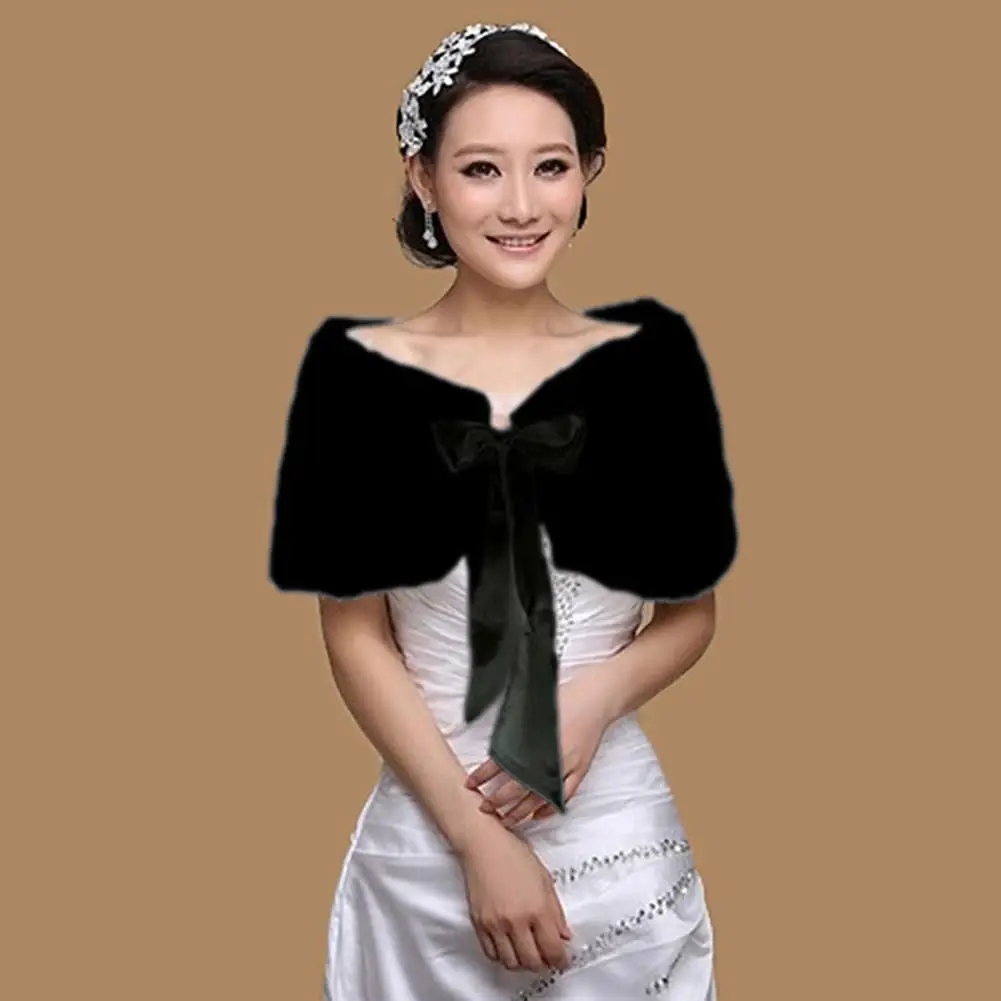 Women's Bridal Wedding Faux Fur Shawls and Wraps Furry Scarf Sleeveless Stoles with Tie Ribbon for Bride Bridesmaids