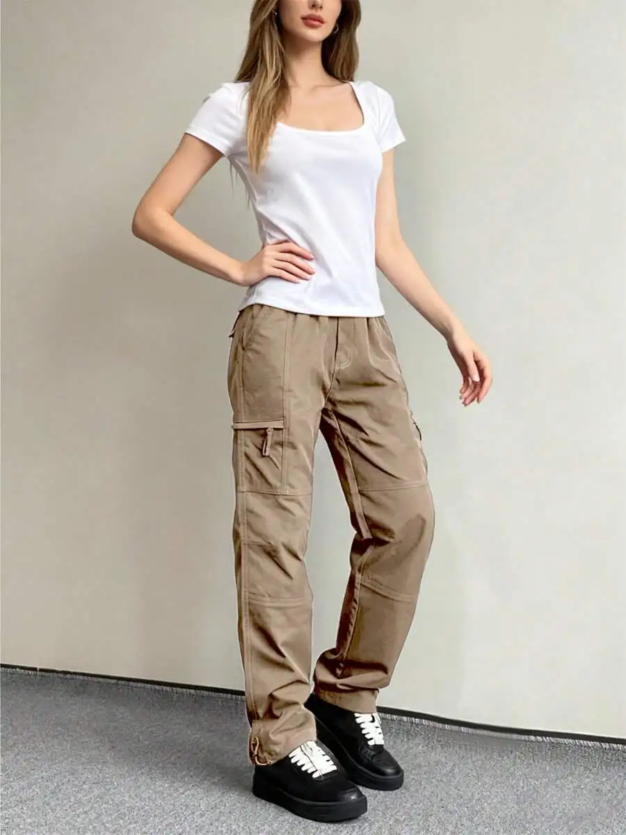 

Womens Casual Straight Leg Cargo Pants With Multi Pockets Loose Fit Spring Wear