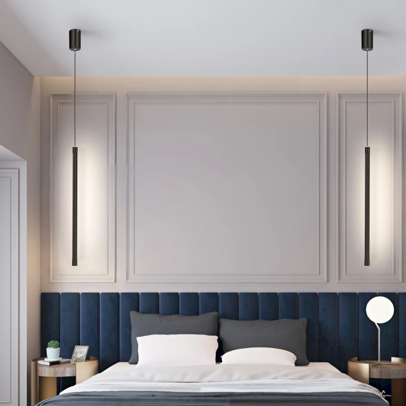 Modern Minimalista LED Pendant Light, Nordic Chandelier, Lâmpada pingente preto, longa linha, sala de estar, quarto, sala de jantar, cabeceira