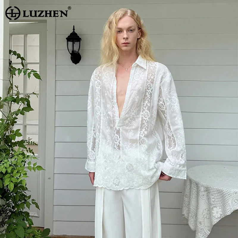 LUZHEN Perspective Fashion Pattern Shirts High Sleeve Quality Long Embroidery Men's Elegant Handsome 2025 New Casual Tops JY8584