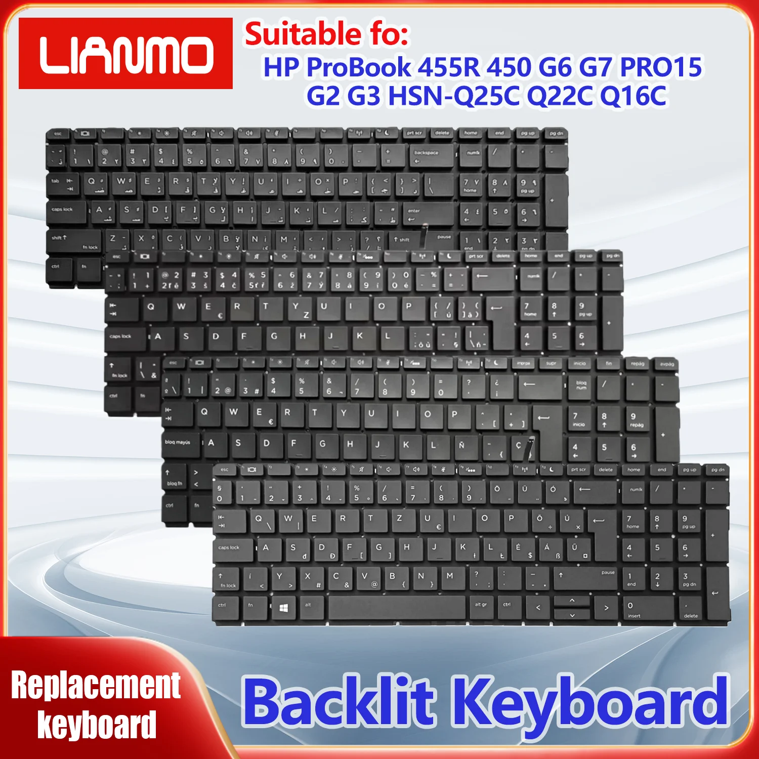 Spanish/Czechoslovak/French/Hungarian/US Layout for HP ProBook 455R 450 G6 G7 PRO15 G2 G3 HSN-Q25C Q16C Q22C Backlight Keyboard