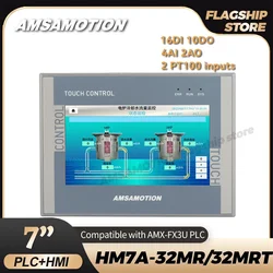 AMSAMOTION 7 en effet PLC de HMI de pouce tout dans un panneau GX d'écran tactile de contrôleur de l'Ethernet 16I 16O 4AI 2AO PT100 de AMX-FX3U de machine + HMI