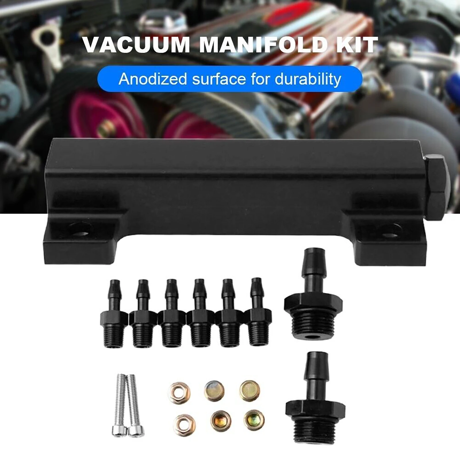 

Car Aluminum Alloy Vacuum Manifold With 3/8'' 1/8'' NPT Fittings Kit Turbo Wastegate Boost Block Intake Manifold 1/8" NPT 6 Port