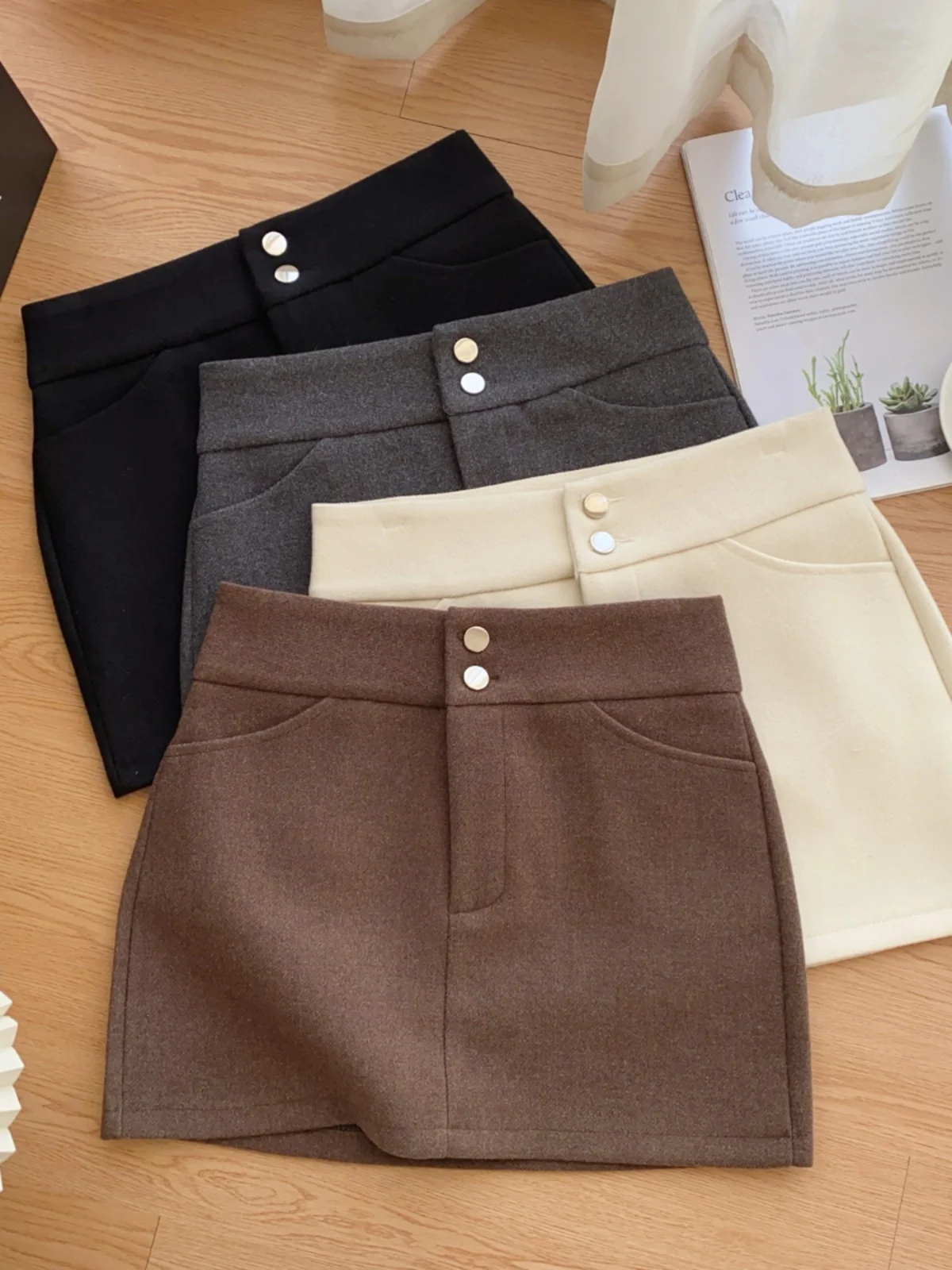 

High Waist Skirt Women's Simple Color Slimming Design Trendy ort Skirt Commute Korean Sle Winter Collection