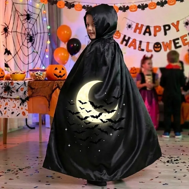 1-5PC 90cm Halloween Black Medieval Sorcerer Cape Death Hood Cosplay Performance Stage Party for Children Outdoor Carnival