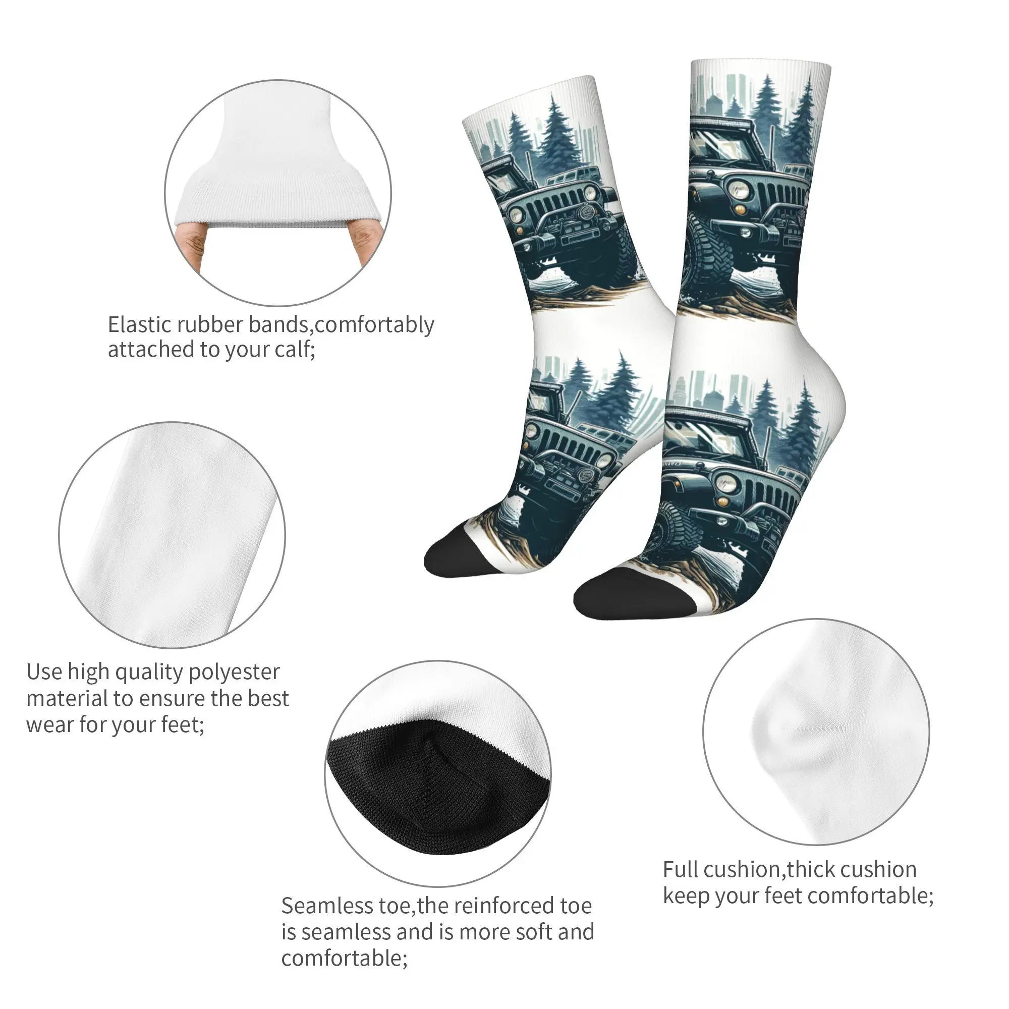 Meia de veículo off road impressa homem poliéster moda
