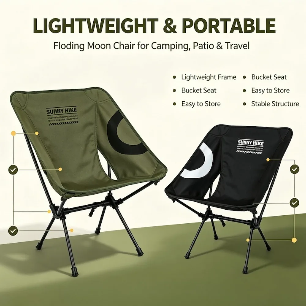 Outdoor Portable Folding Aluminum Alloy Moon Chair Leisure Lightweight Camping Fishing Chair for Travel Beach Home Garden Use view 2