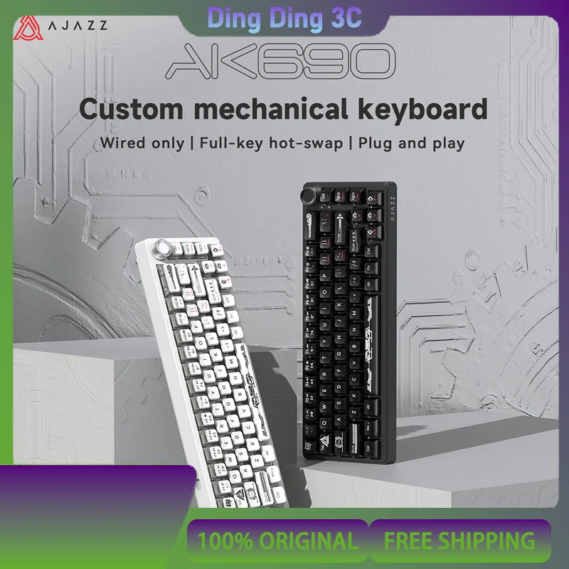 

Ajazz AK690 Wired Mechanical Game Keyboard Hot Swap 68keys PBT RGB Multifunctional Knob For Windows/Android/Mac