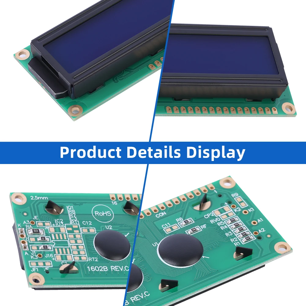 European Blue Film White Letters 1602B REV.C Side Backlight 16X2 Characters Industrial Grade Display Screen ST7066U COB Module