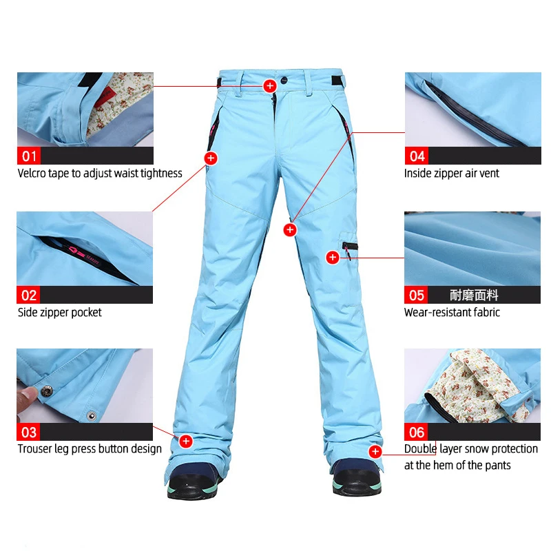 Searipe Insulated Snow Pants for Women Outdoor Ski Pants Waterproof Hiking Insulated Thickened Pants Snowboard Zipper Bottom Leg