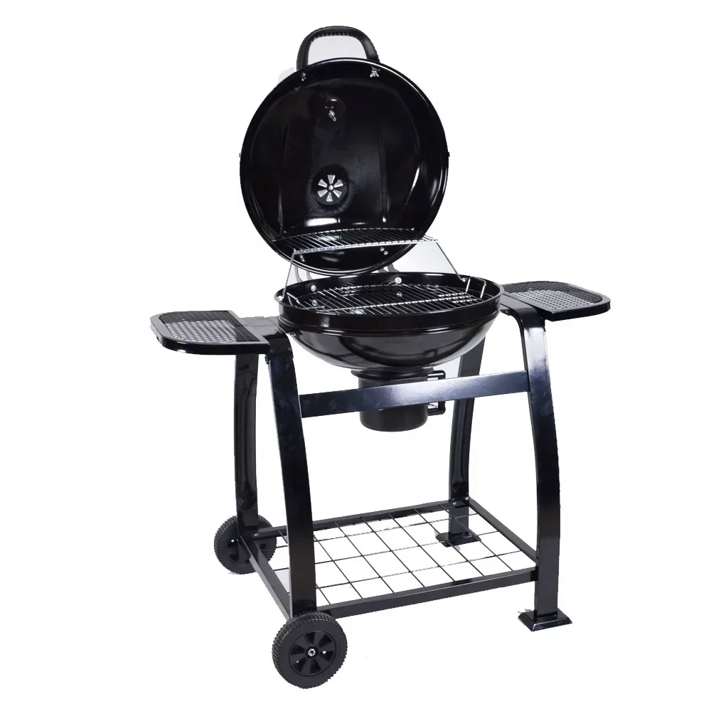 Outdoor Two Side Table Black Trolley Kettle Bbq Grill Portable Charcoal Barbecue Grill