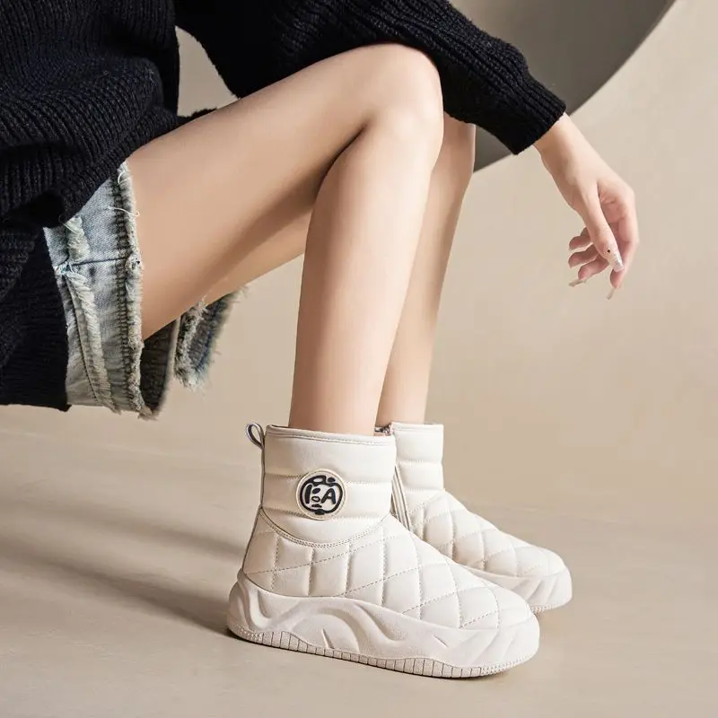 

Зимние женские зимние ботинки на платформе, непромокаемые ботинки с круглым носком, женская обувь на флисовой подкладке, удобная и элегантная рабочая обувь