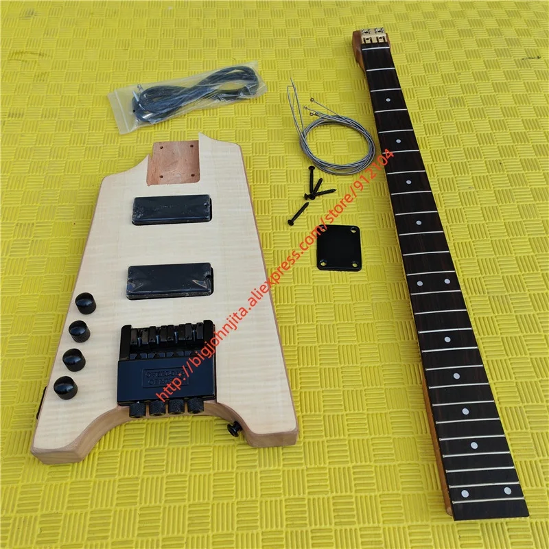 left-Handed 4 Strings Headless Electric Bass Guitar, No Paint Mahogany Body Roasted Maple Neck Brass Nut  BJ789 790 view 2