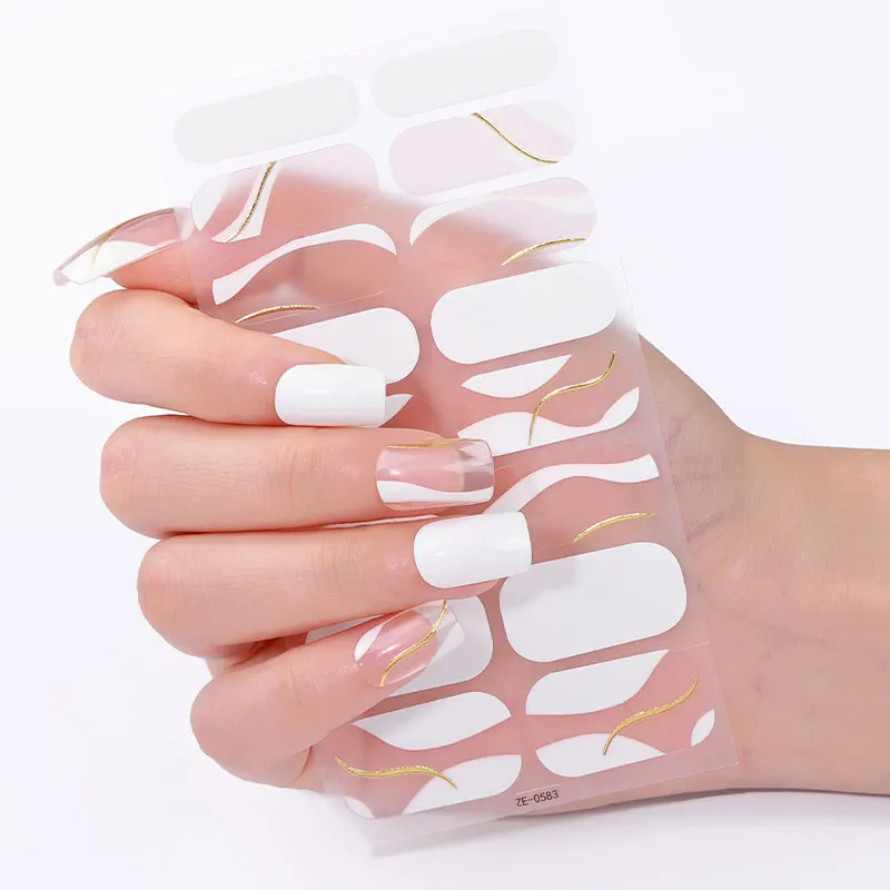 

16Tips French Full Cover Nail Stickers DIY Nail Polish Strips Gold Lines Self Adhesive Nail Art Stickers Manicure Decoration ﻿