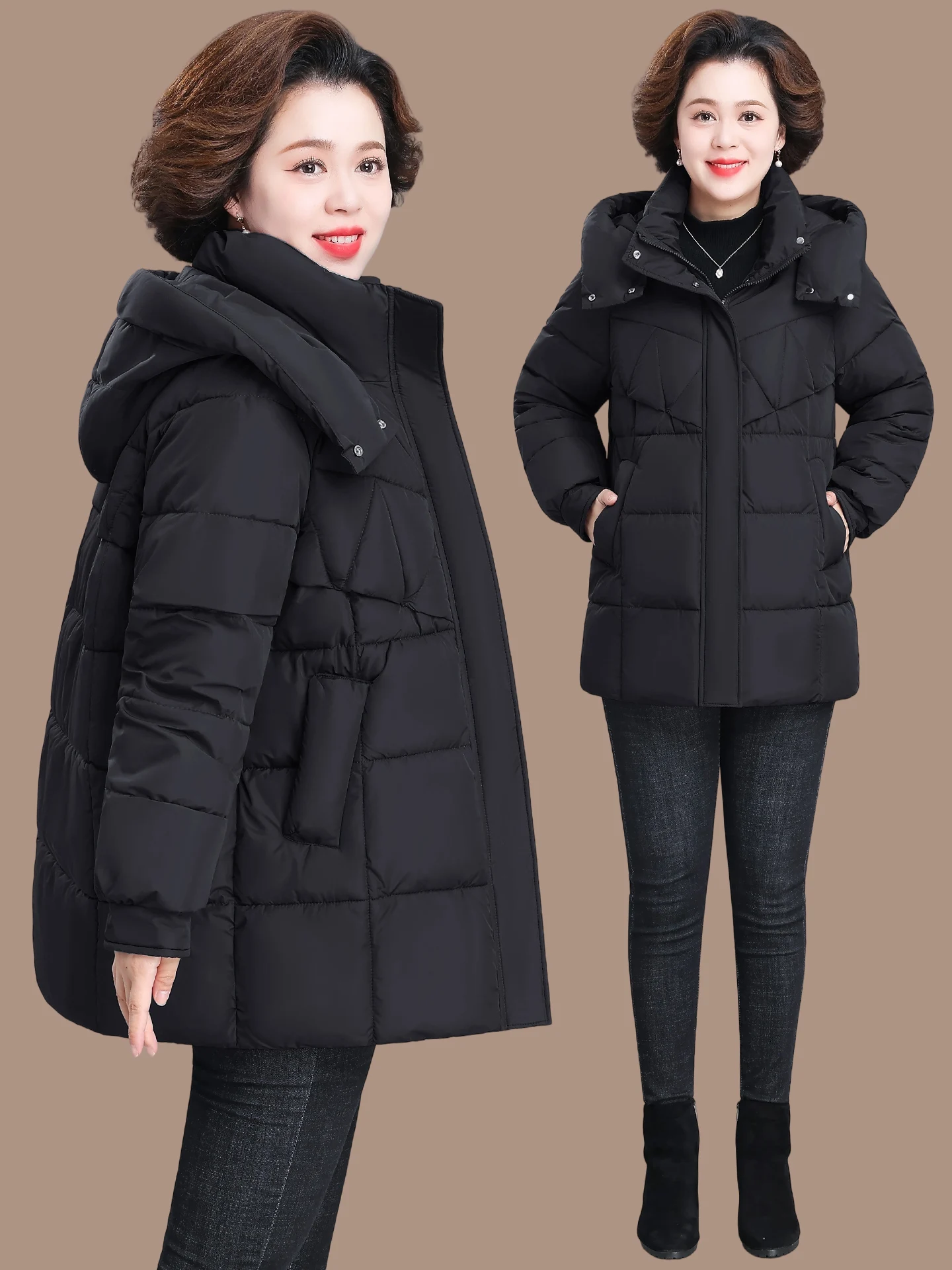 

Thiened down Cotton Jaet for Women Winter Clothes Coat Long Casual Sle for andmother Middle-Aged And ly Ladies