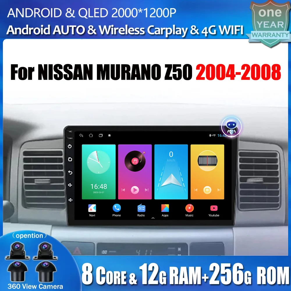

Android 16 For NISSAN MURANO Z50 2004-2008 Carplay Auto 2K Screen Car Radio Multimedia Player Autoradio Stereo NO 2din Head Unit