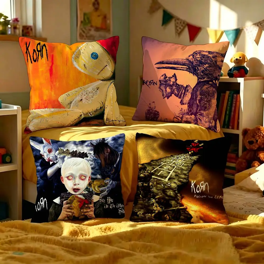 Rock Band K-Korn Pillow Covers Cartoon Sofa Decorative Home Double-sided Printing Short Plush Cute Cushion Cover
