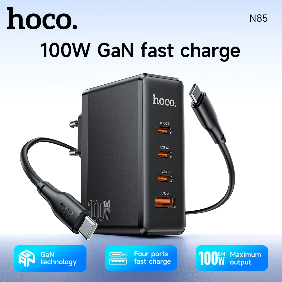 Carregador USB Tipo C N85 100W com Carregamento Rápido PD e QC 3.0 para iPhone 17/16/Pro Max/Mini iPad - Cabo de Carregamento Não Incluído
