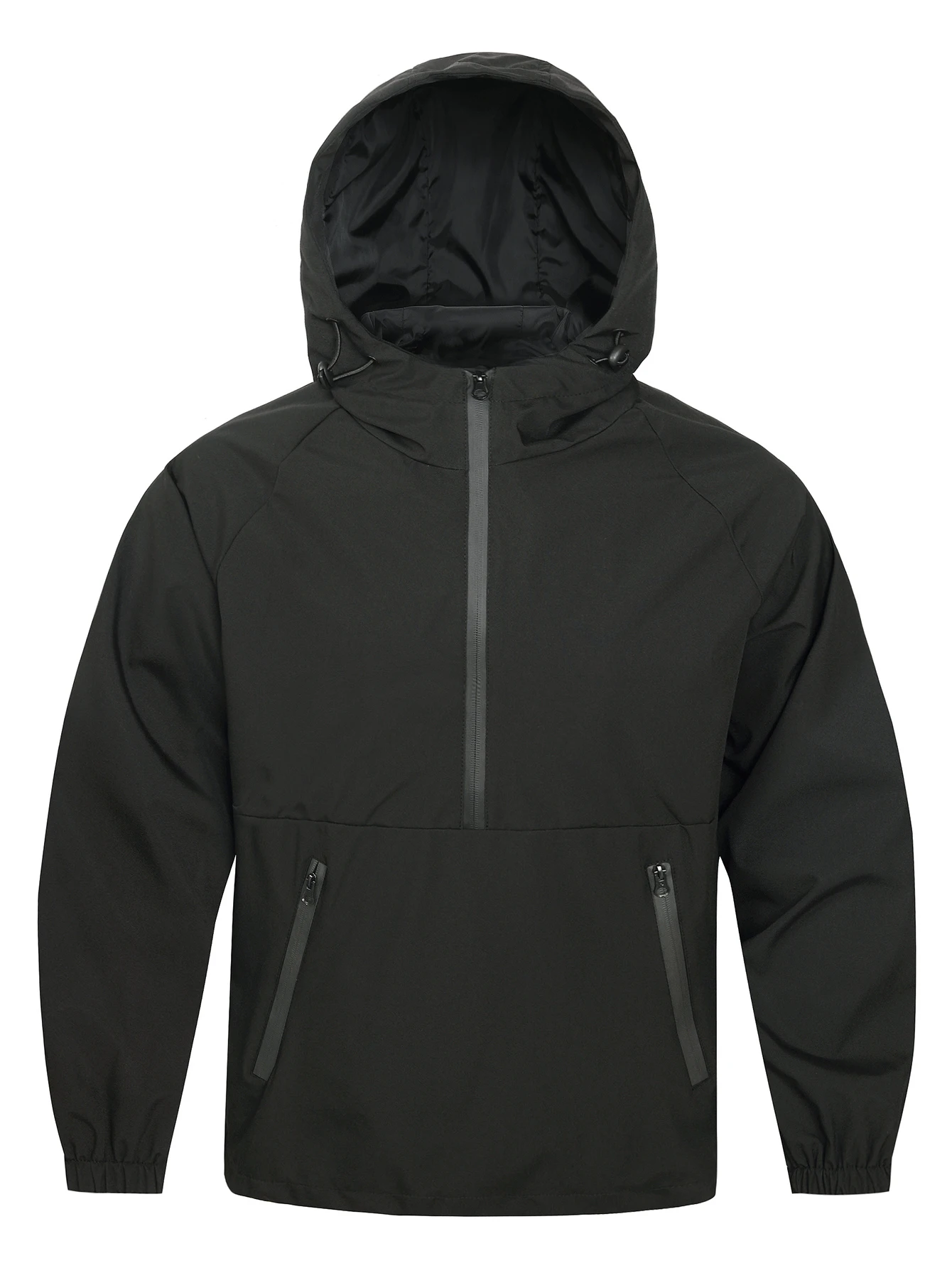 

Мужская куртка с капюшоном, весна-осень, новая модная ветрозащитная куртка на молнии до середины груди, повседневная, для бега, уличная, свободного кроя, черная, мужская одежда