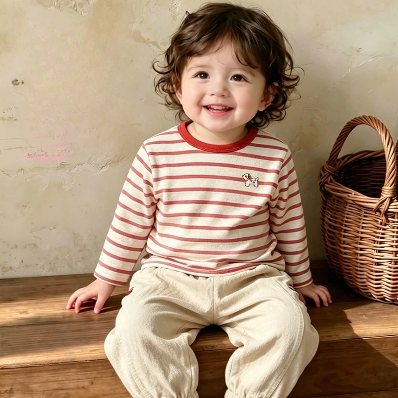 ZOETOPKID Girls Long Sleeve Striped T-shirt and Overalls Autumn Winter Children's Base Layer Shirt and Suspender Pants