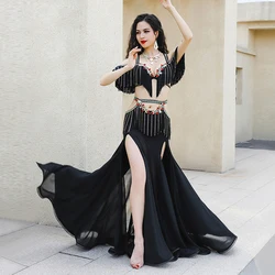 Conjunto de traje de danza del vientre egipcio Sexy, traje de Baile Oriental Popsong, trajes de competición grupal, falda larga Maxi con borlas