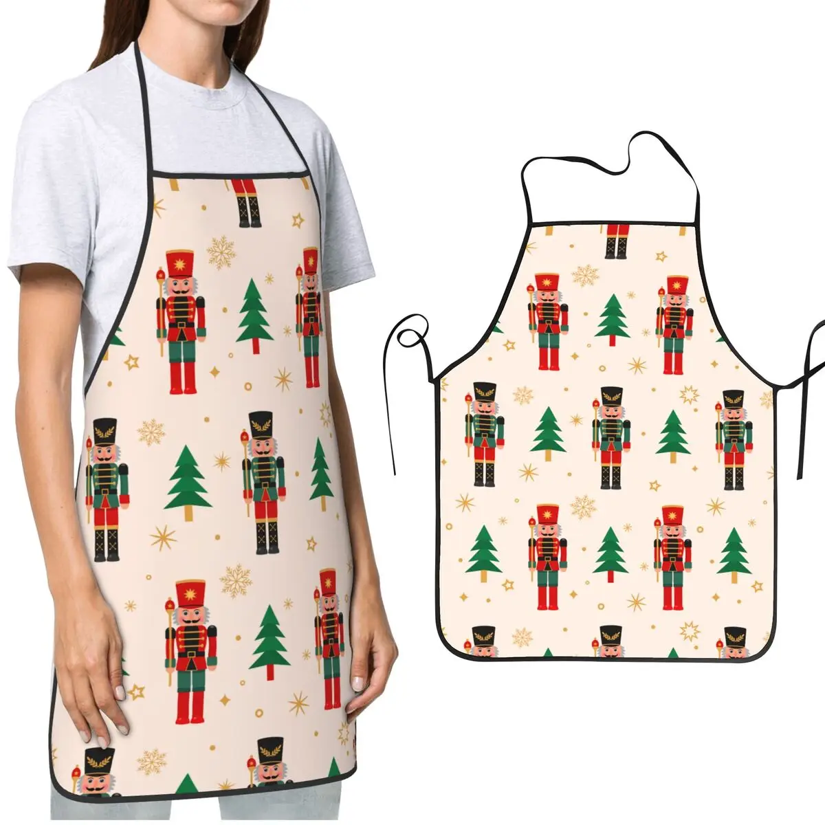 Christmas Nutcrackers Dolls Kitchen Cooking Aprons Oil & Water Resistant Adjustable Tie Xmas Trees BBQ Aprons for Men Women Chef