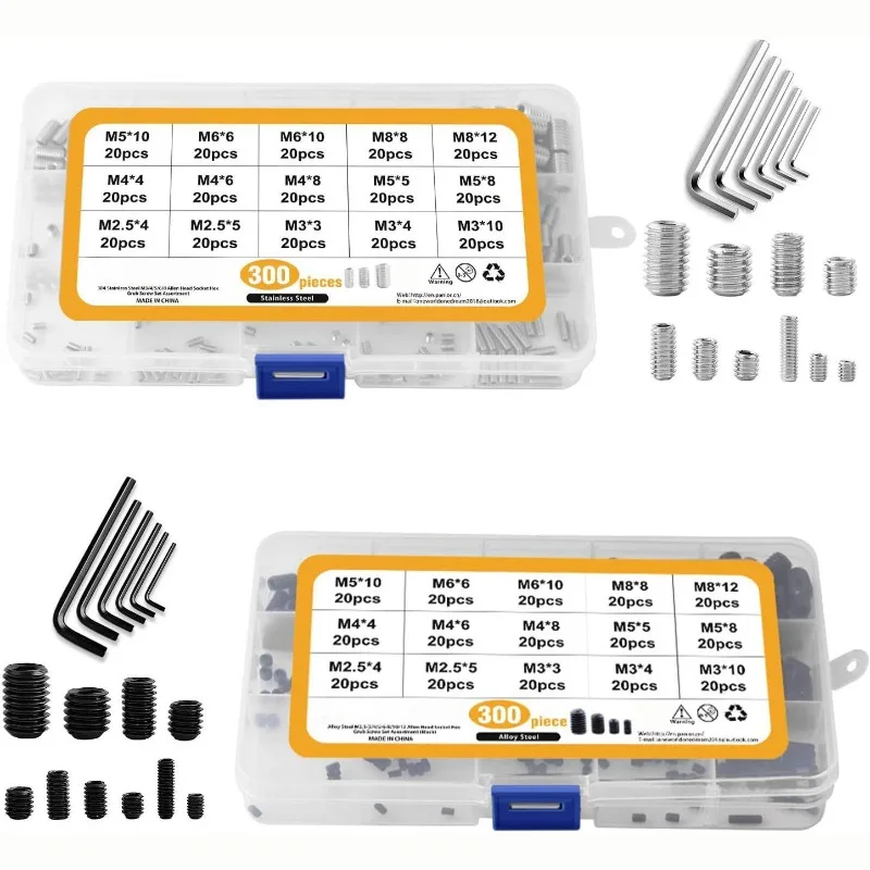 

BIESUO 300pcs304 Concave End Hex Setting Machine Rice Nail Black Carbon Steel Concave End Hex Setting Screw Set